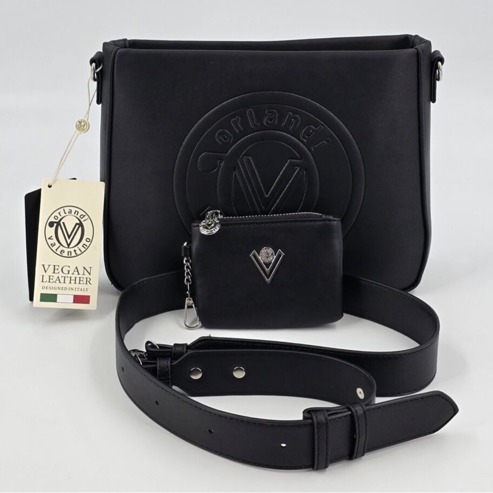 NWT Valentino Orlandi Black Crossbody w/Embossed Logo w/Wallet Handbag P…
